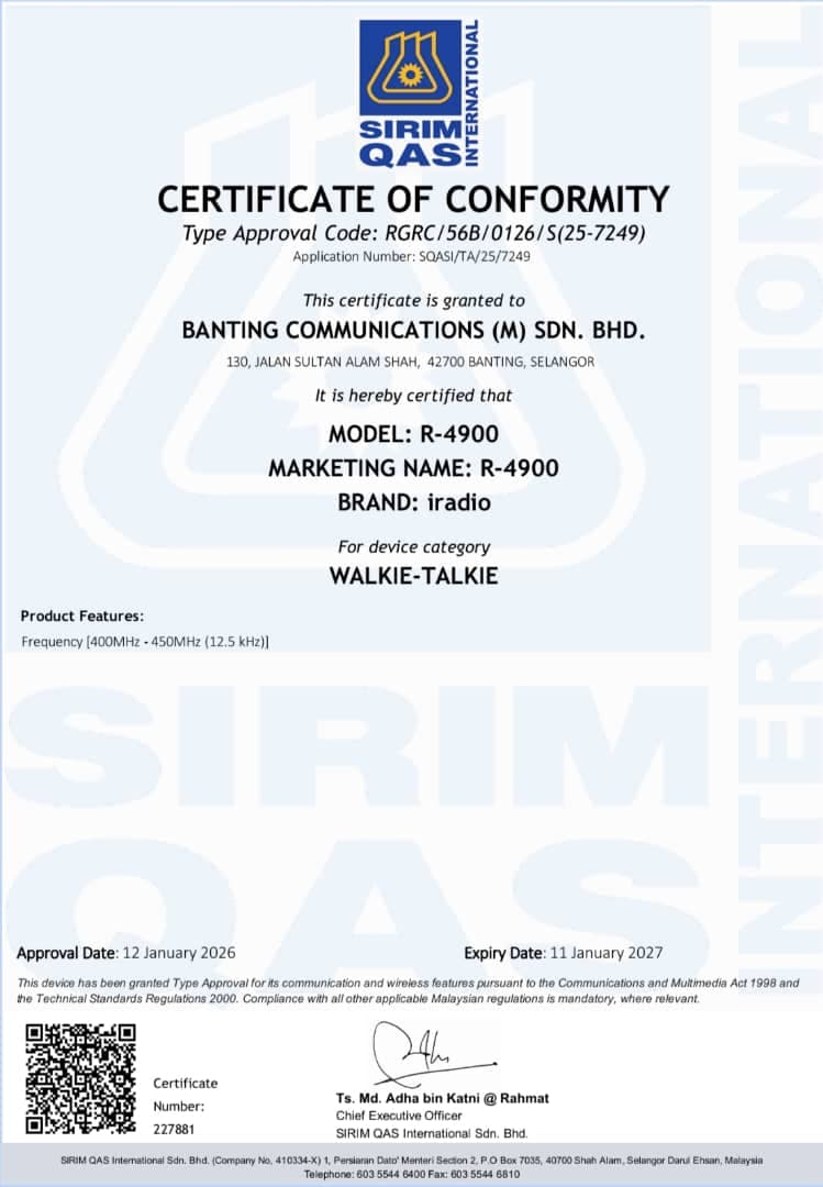 R-4900 SIRIM Certification 1