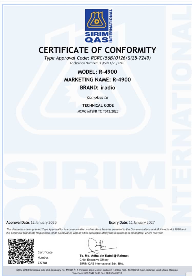 R-4900 SIRIM Certification 2